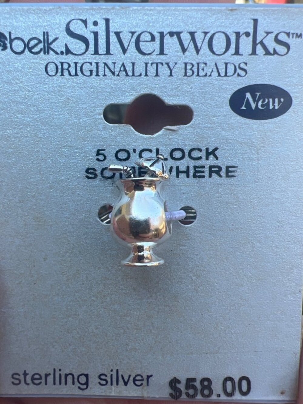 Belk Silverworks Sterling Silver Charm Bead "5 O'Clock Somewhere" 925